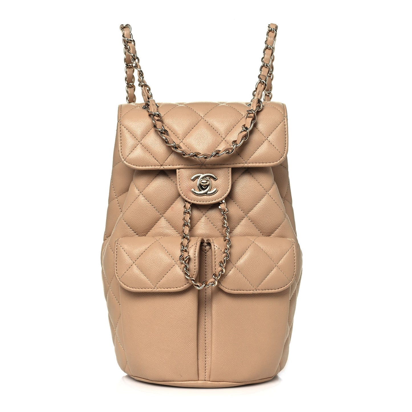 Caviar Quilted Double Pocket Backpack Beige