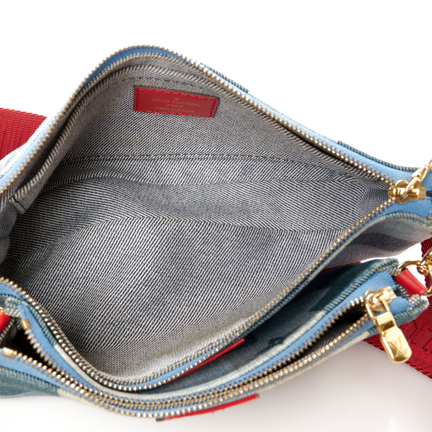 Denim Damier Monogram Patchwork Multi Pochette Accessories Blue Rouge