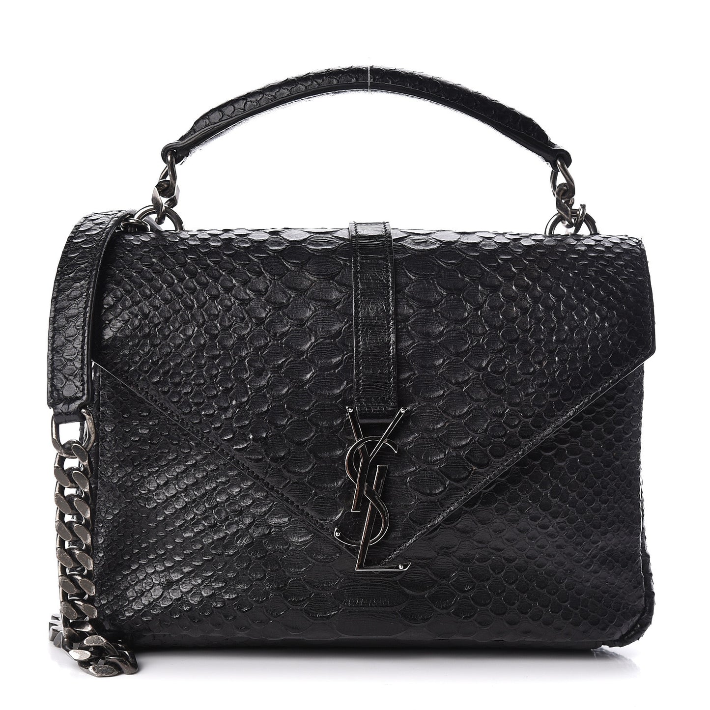 Calfskin Python Embossed Monogram Medium College Bag Black