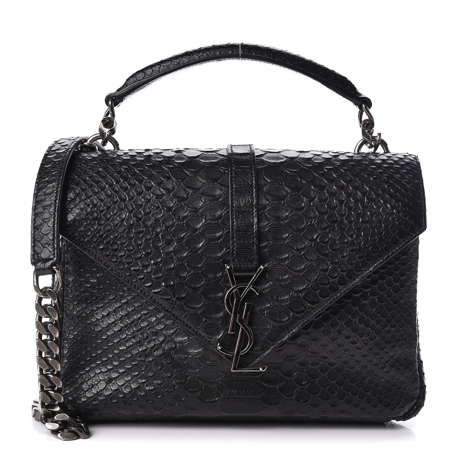 Saint Laurent Calfskin Python Embossed Monogram Medium College Bag Black 1 of 9