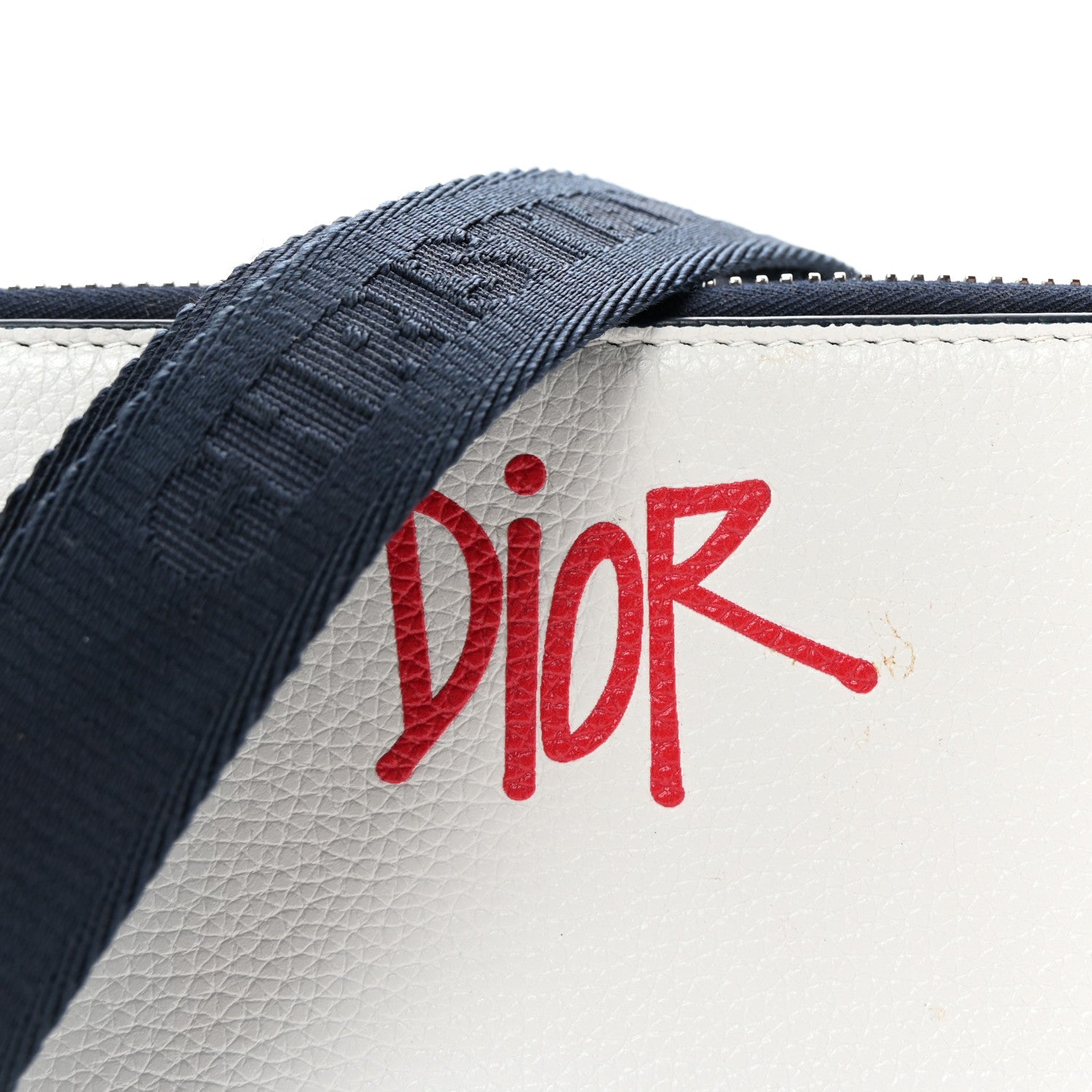 Christian Dior X SHAWN STUSSY Grained Calfskin Double Zip Crossbody Pouch White 7 of 9