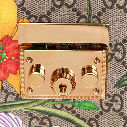 Gucci GG Supreme Monogram Flora Textured Calfskin Small Padlock Tote Red 2 of 12