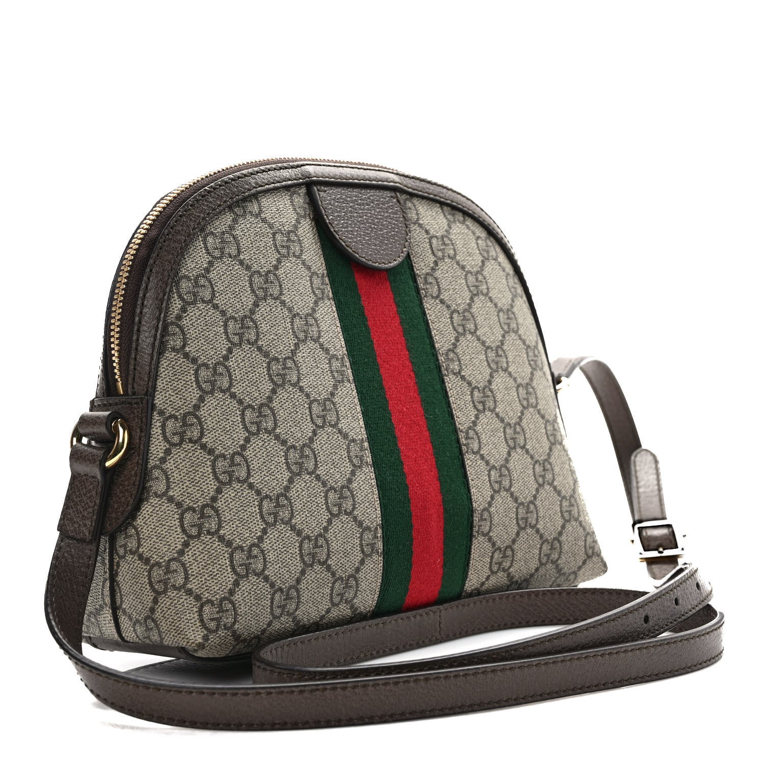 Gucci GG Supreme Monogram Textured Dollar Calfskin Web Small Ophidia Dome Shoulder Bag Beige Ebony New Acero 3 of 10