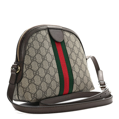 Gucci GG Supreme Monogram Textured Dollar Calfskin Web Small Ophidia Dome Shoulder Bag Beige Ebony New Acero 3 of 10