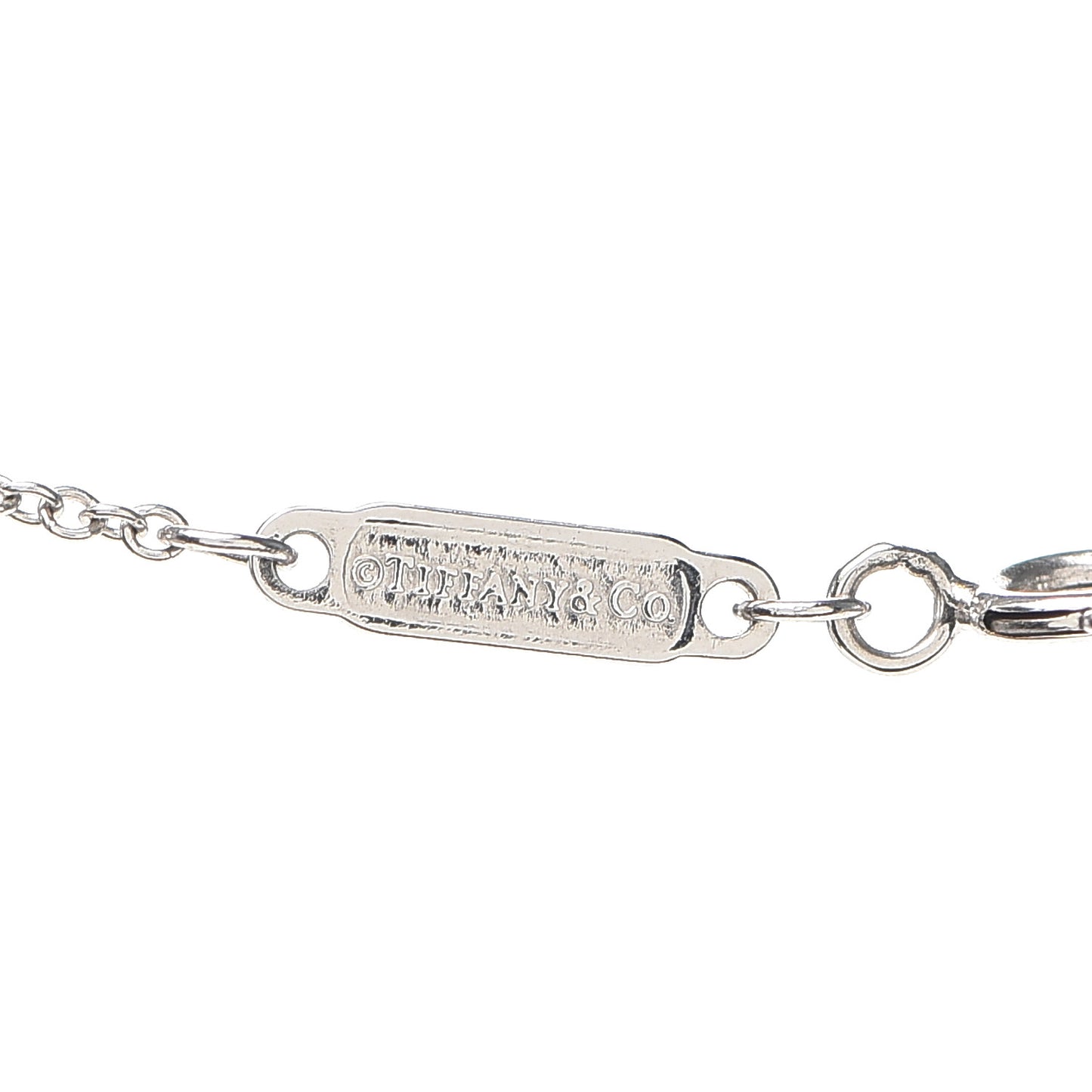 18K White Gold Blue Sapphire T Open Horizontal Bar Pendant Necklace