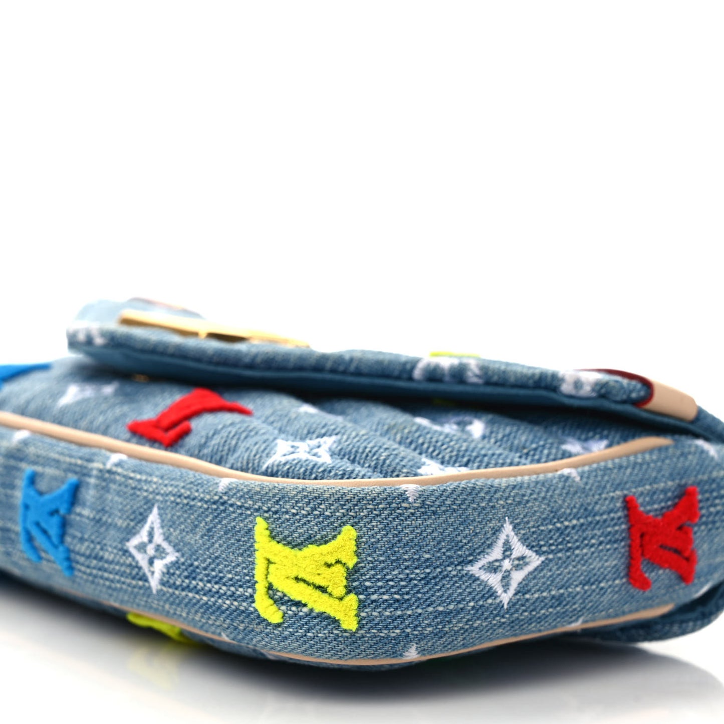 Embroidered Monogram Denim New Wave Chain Pochette Blue