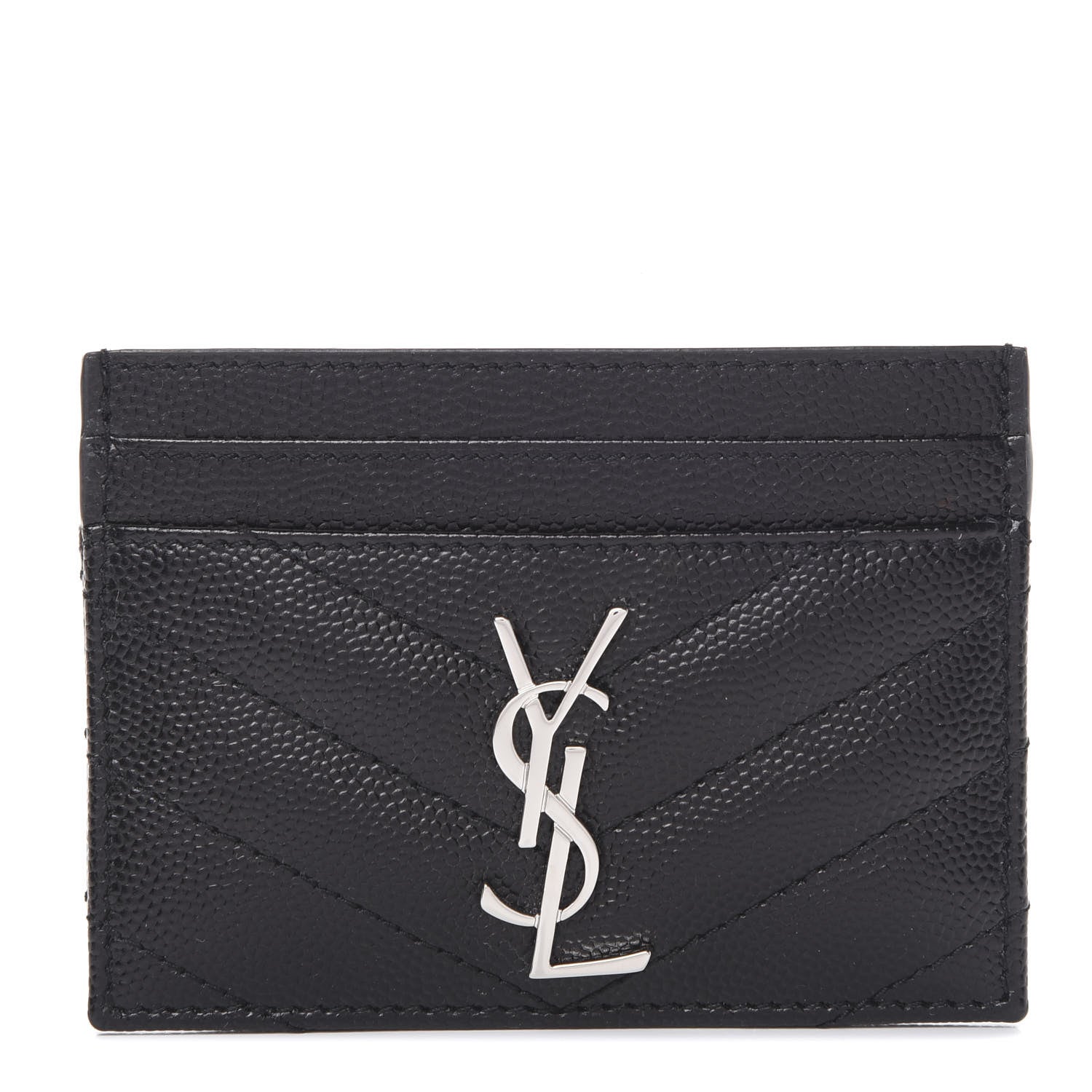 Saint Laurent Grain De Poudre Matelasse Chevron Monogram Credit Card Case Black 1 of 7