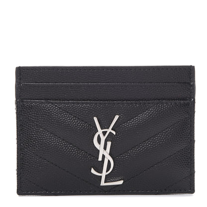 Saint Laurent Grain De Poudre Matelasse Chevron Monogram Credit Card Case Black 1 of 7