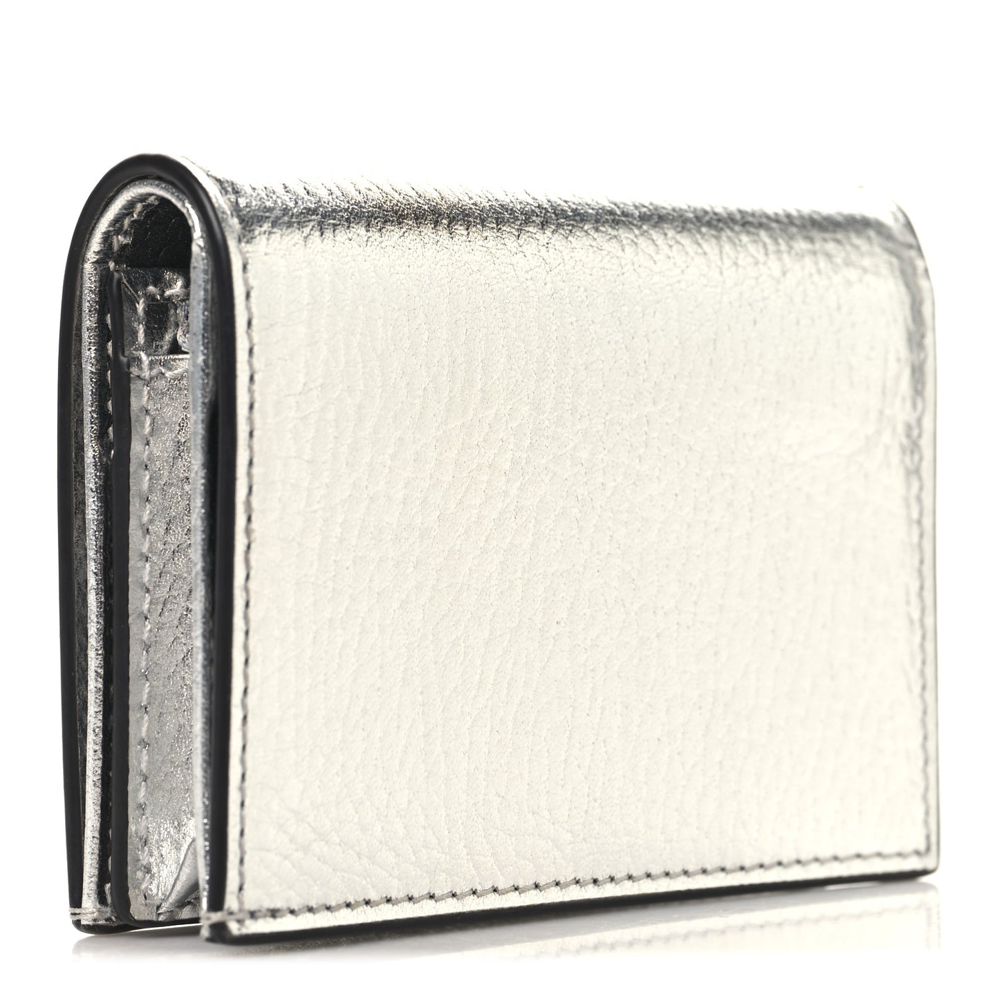 Metallic Calfskin GG Marmont Card Case Silver