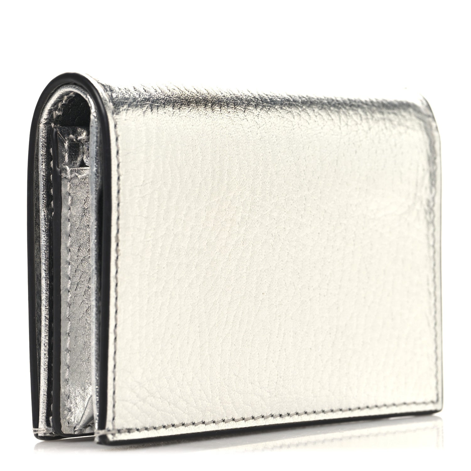 Gucci Metallic Calfskin GG Marmont Card Case Silver 3 of 8
