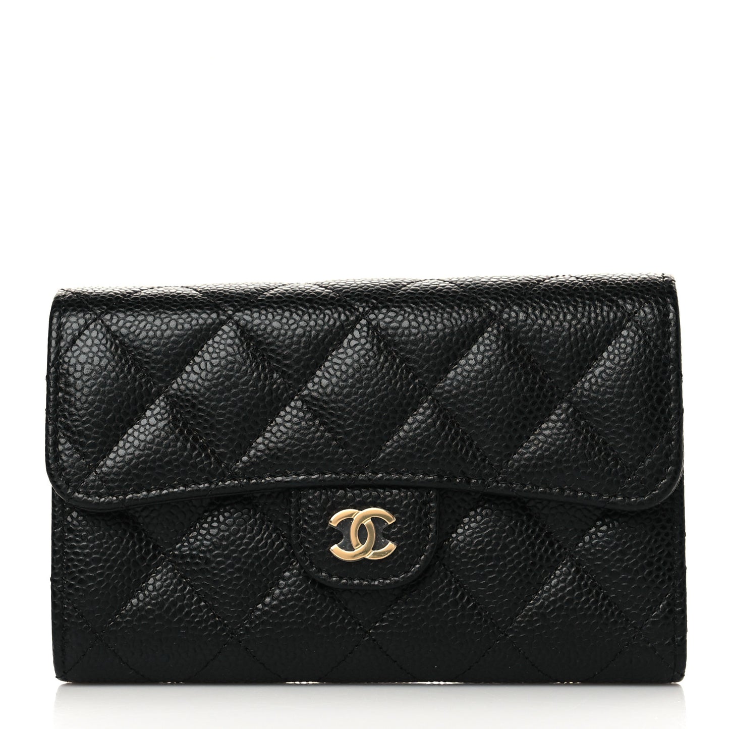 Caviar Quilted Medium Flap Wallet Black