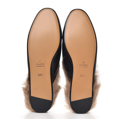 Gucci Calfskin Fur Womens Princetown Slippers 37.5 Black 5 of 8