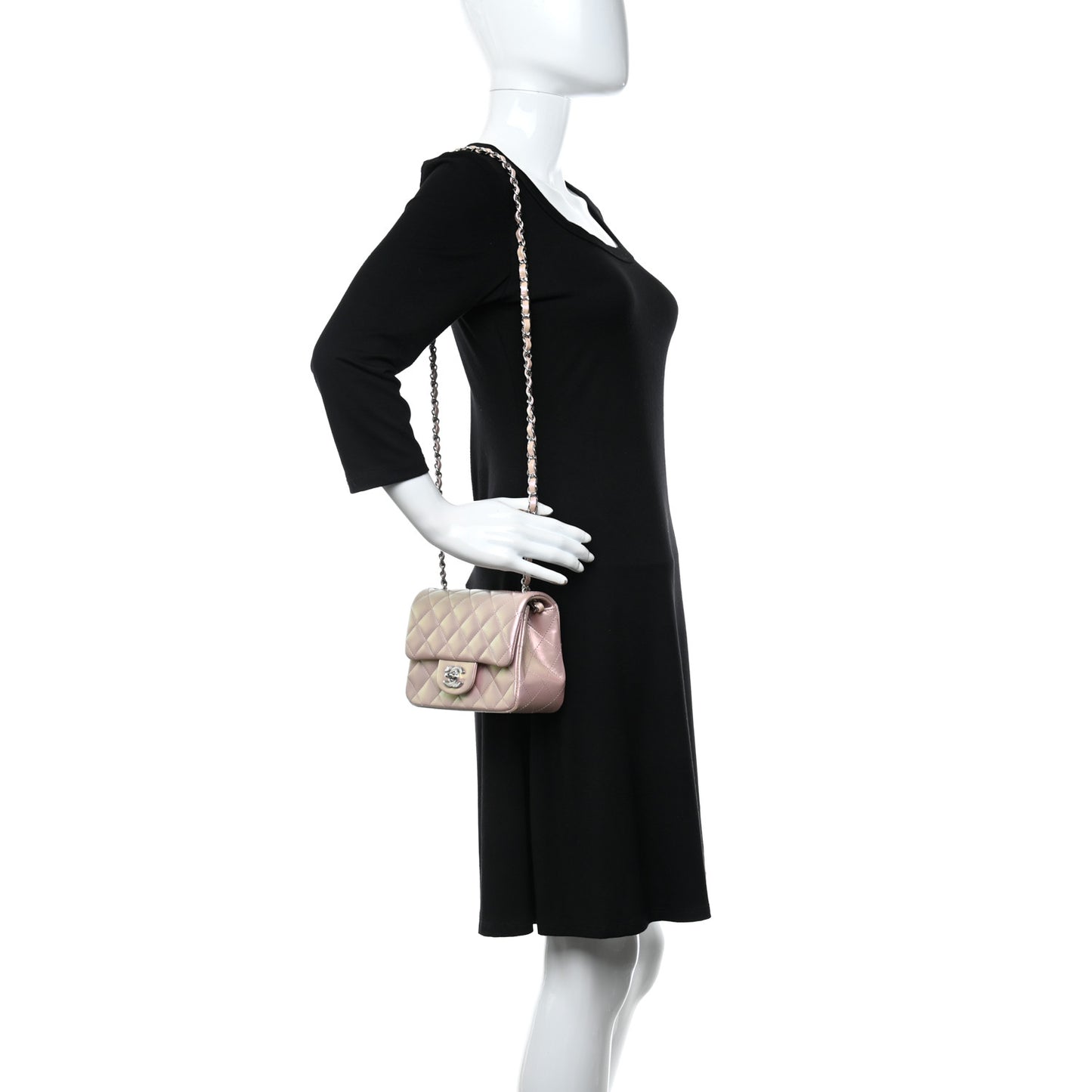 Iridescent Lambskin Quilted Mini Square Flap Pink