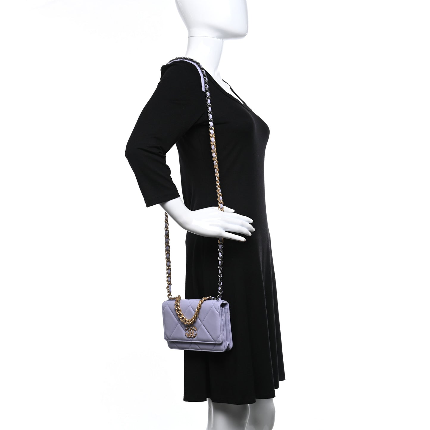 Lambskin Quilted Chanel 19 Wallet On Chain WOC Light Purple