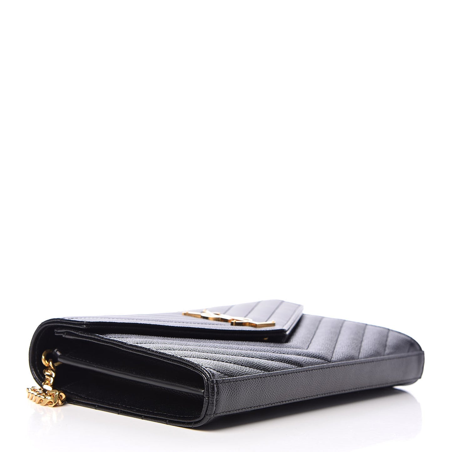 Grain De Poudre Matelasse Chevron Monogram Chain Wallet Black