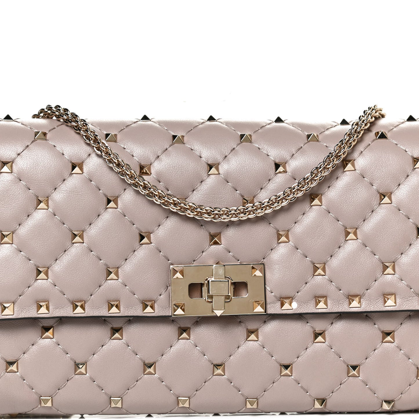 Lambskin Rockstud Spike Wallet on Chain Poudre