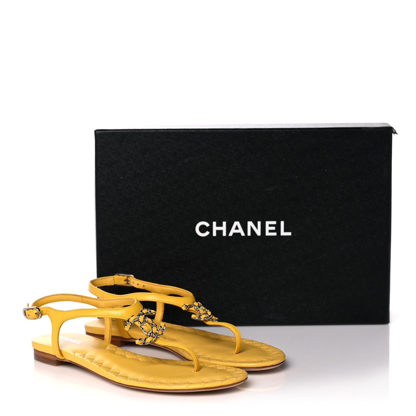 Lambskin CC Logo Thong Sandals 35 Yellow
