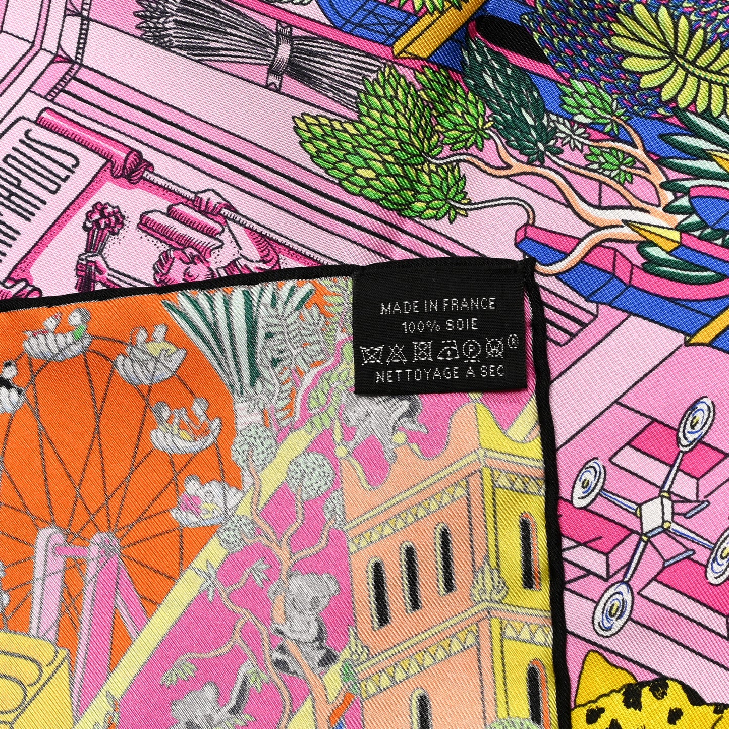 Silk Animapolis Scarf 90 Jaune Vif Vert Rose