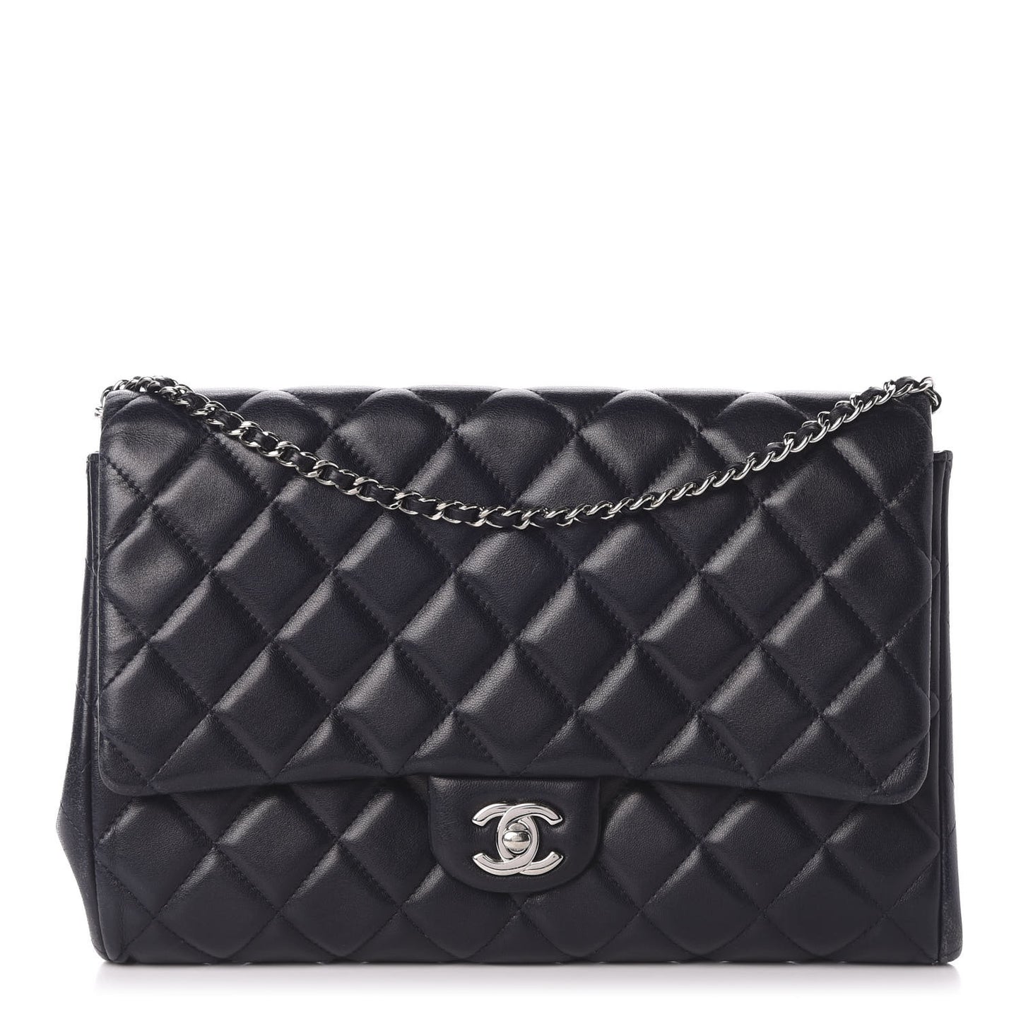 Lambskin Quilted Clutch With Chain Flap Navy