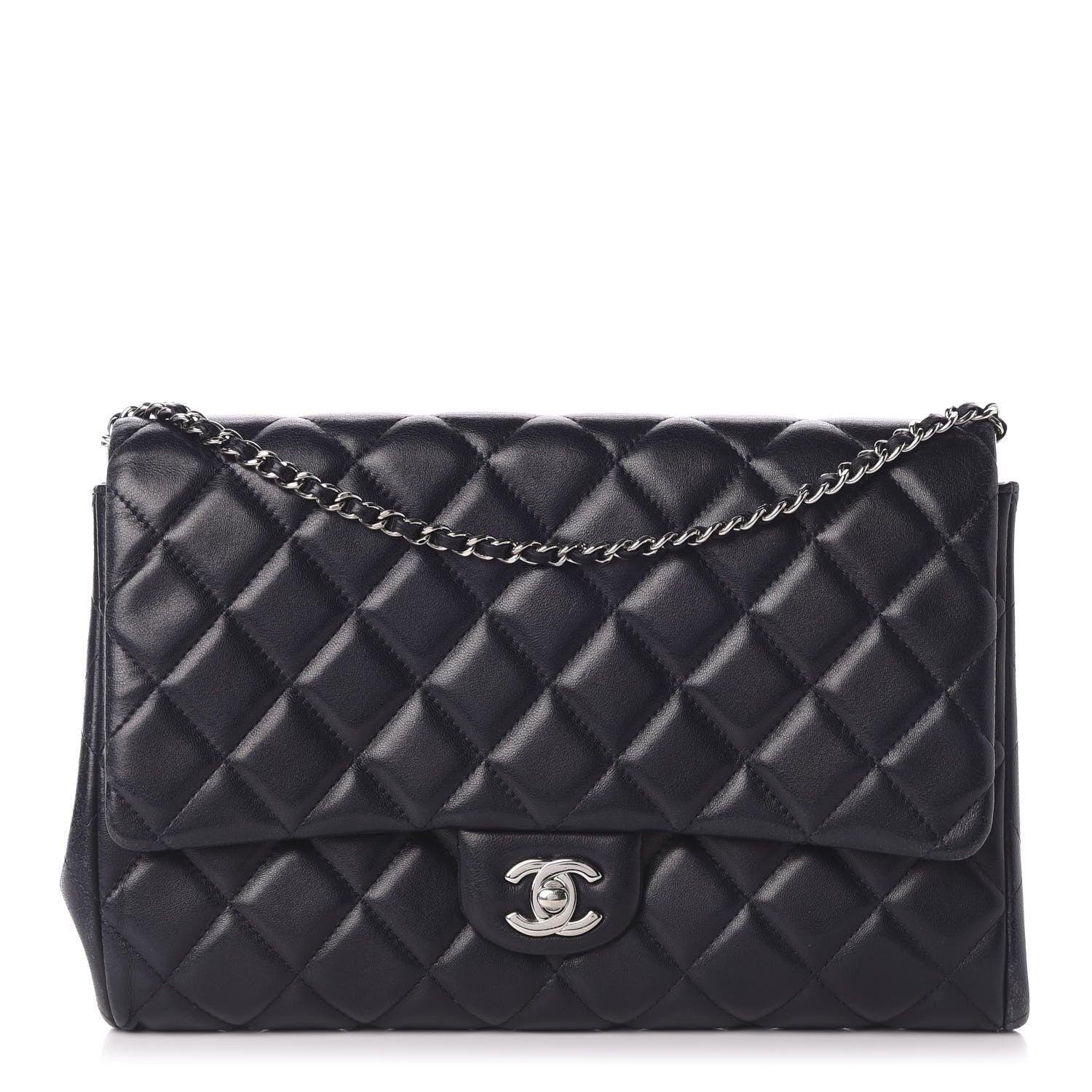 Chanel Lambskin Quilted Clutch With Chain Flap Navy 1 of 11