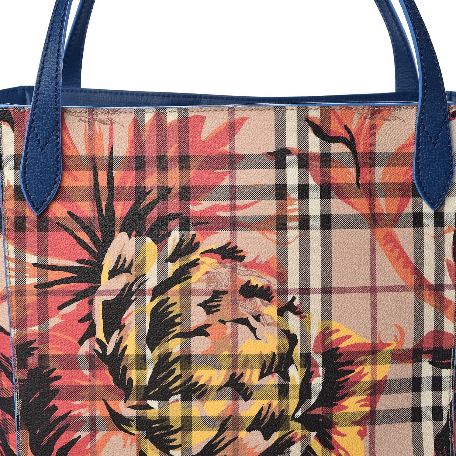 Burberry Haymarket Check Floral Print Small Canterbury Tote Mineral Blue Burnt Orange 8 of 10