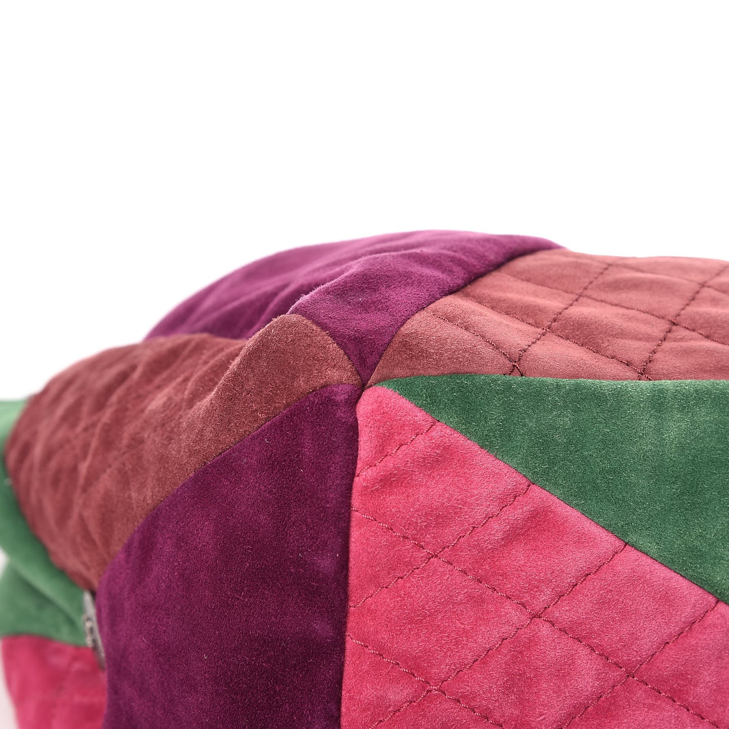 Suede Quilted Patchwork Drawstring Bag Green Pink Purple Burgundy