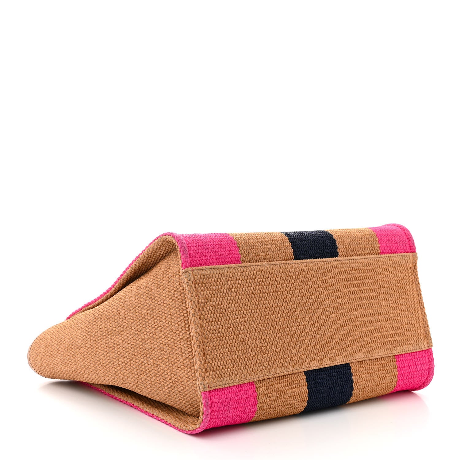 Chanel Straw Raffia Calfskin Striped Medium Deauville Tote Dark Beige Fuchsia Navy Blue 4 of 10