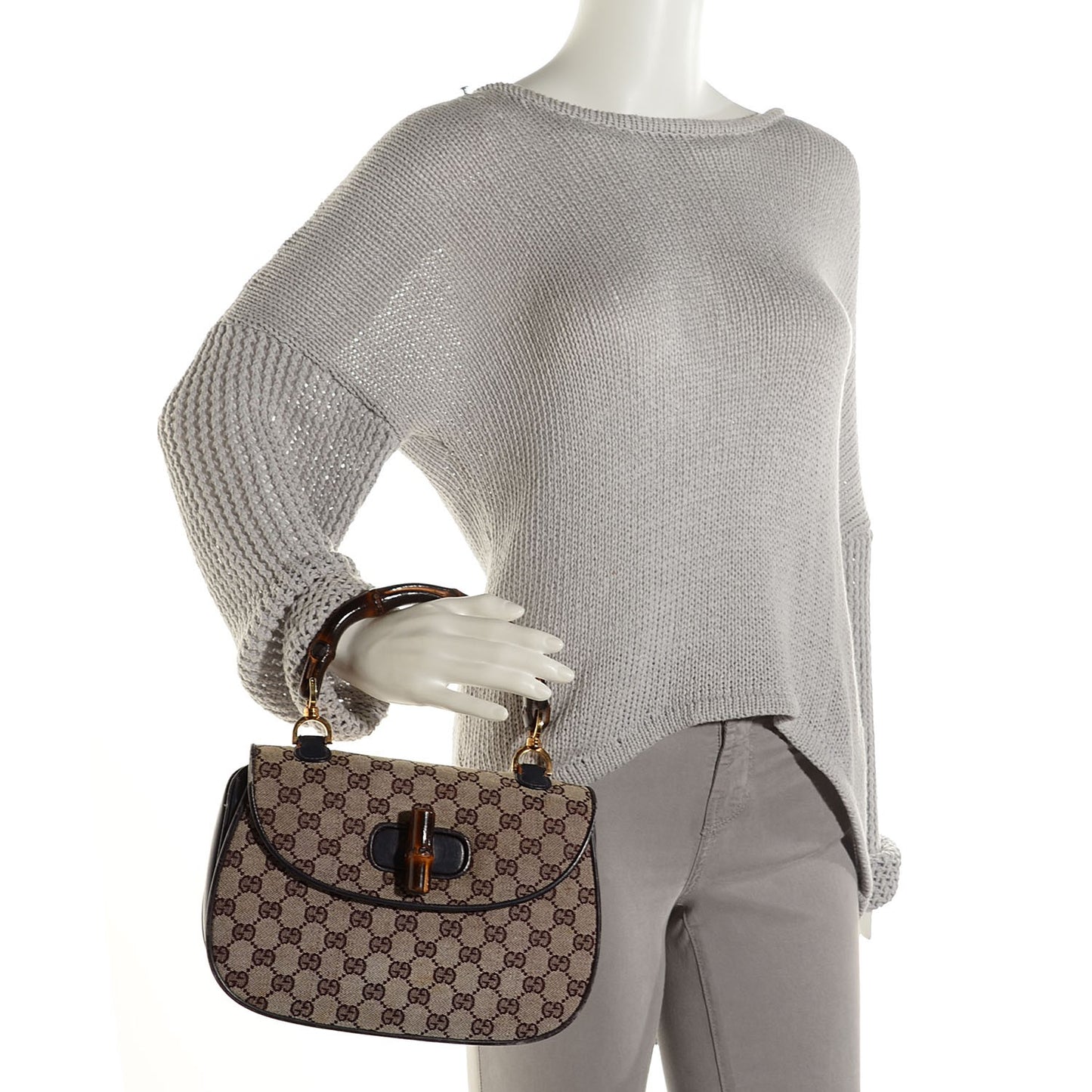 Monogram Bamboo Medium Top Handle Bag Navy