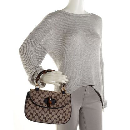 Gucci Monogram Bamboo Medium Top Handle Bag Navy 2 of 6
