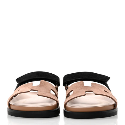 Hermes Suede Goatskin Womens Chypre Sandals 36 Rose Perle Black 2 of 9