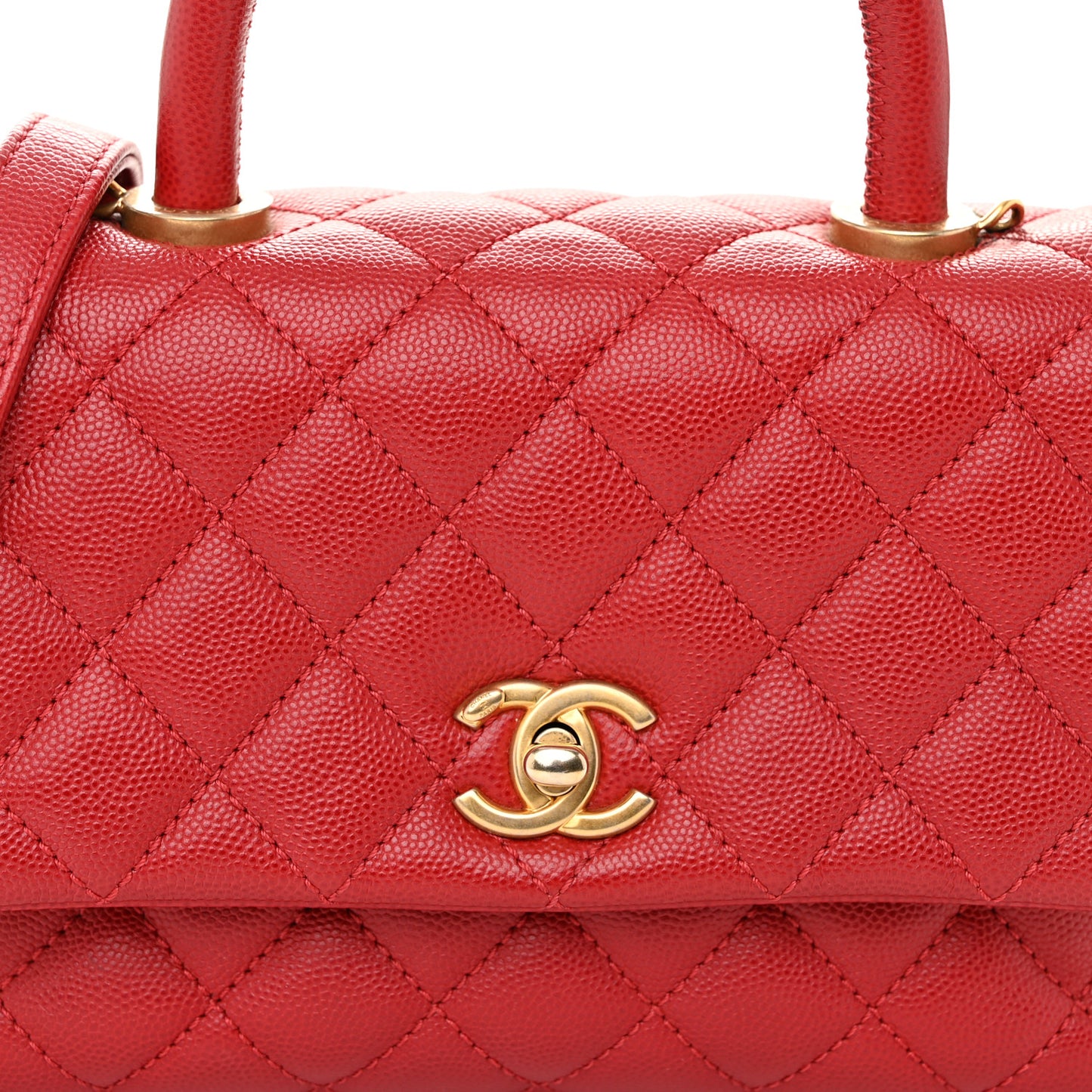 Caviar Quilted Mini Coco Handle Flap Red
