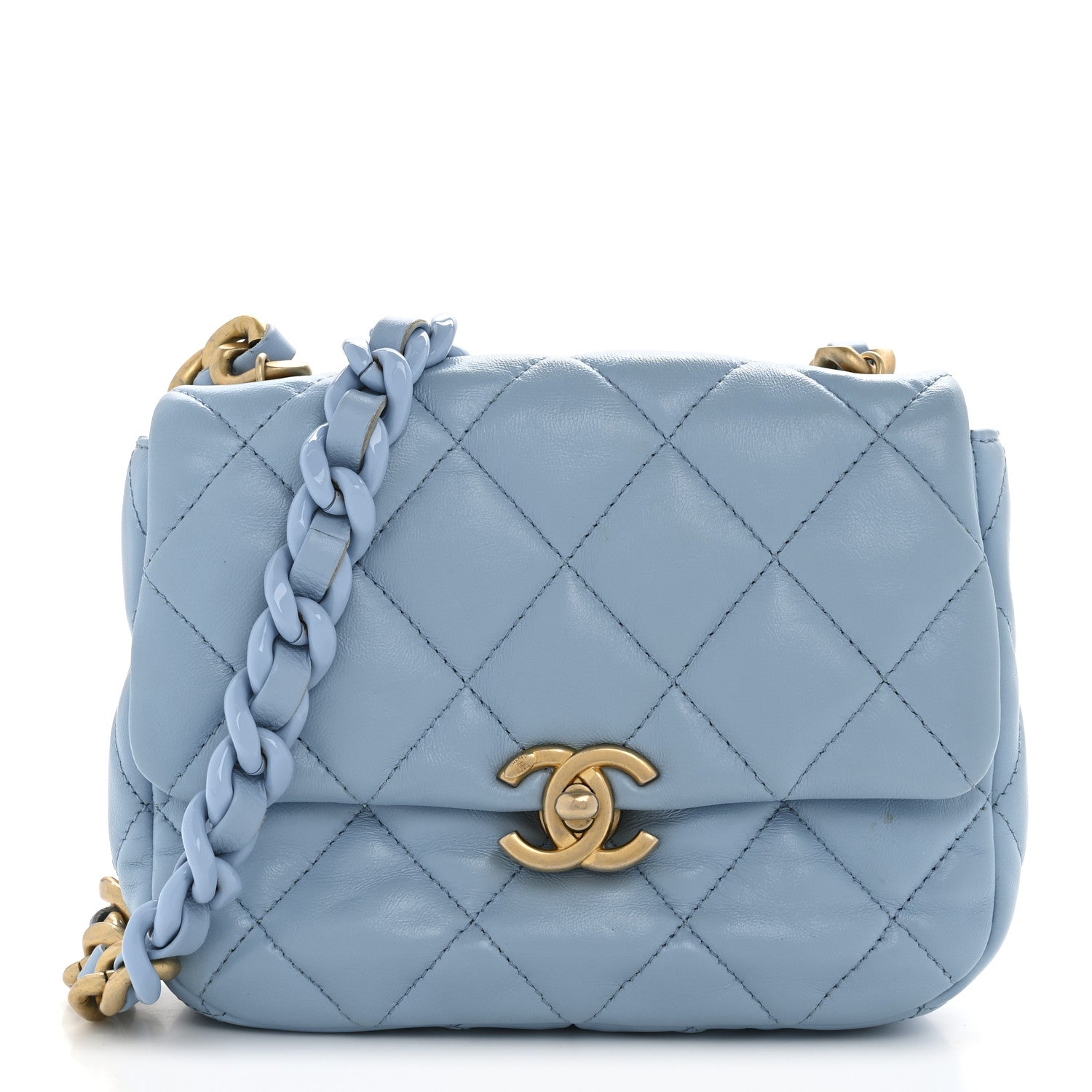 Chanel Lambskin Quilted Mini Lacquered Chain Flap Light Blue 1 of 12