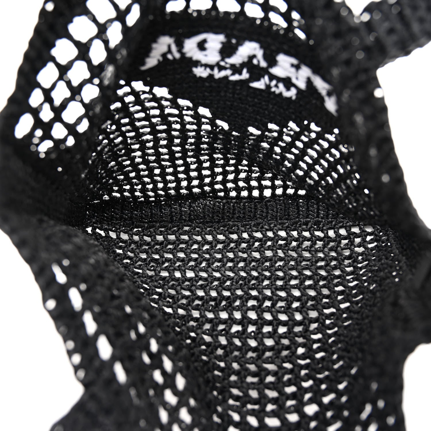 Prada Yarn Raffia Effect Crochet Logo Embroidered Tote Bag Black 5 of 8