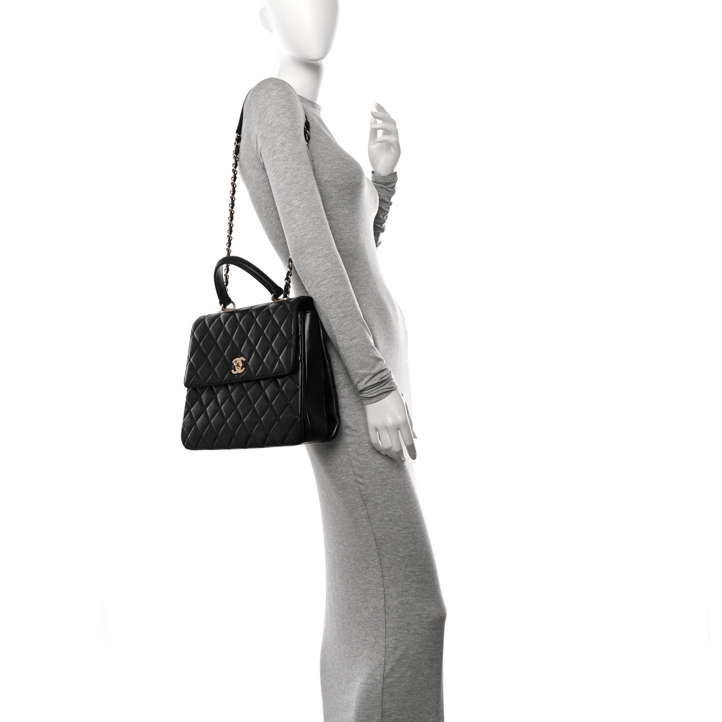 Lambskin Quilted Large Trendy CC Dual Handle Flap Bag Black