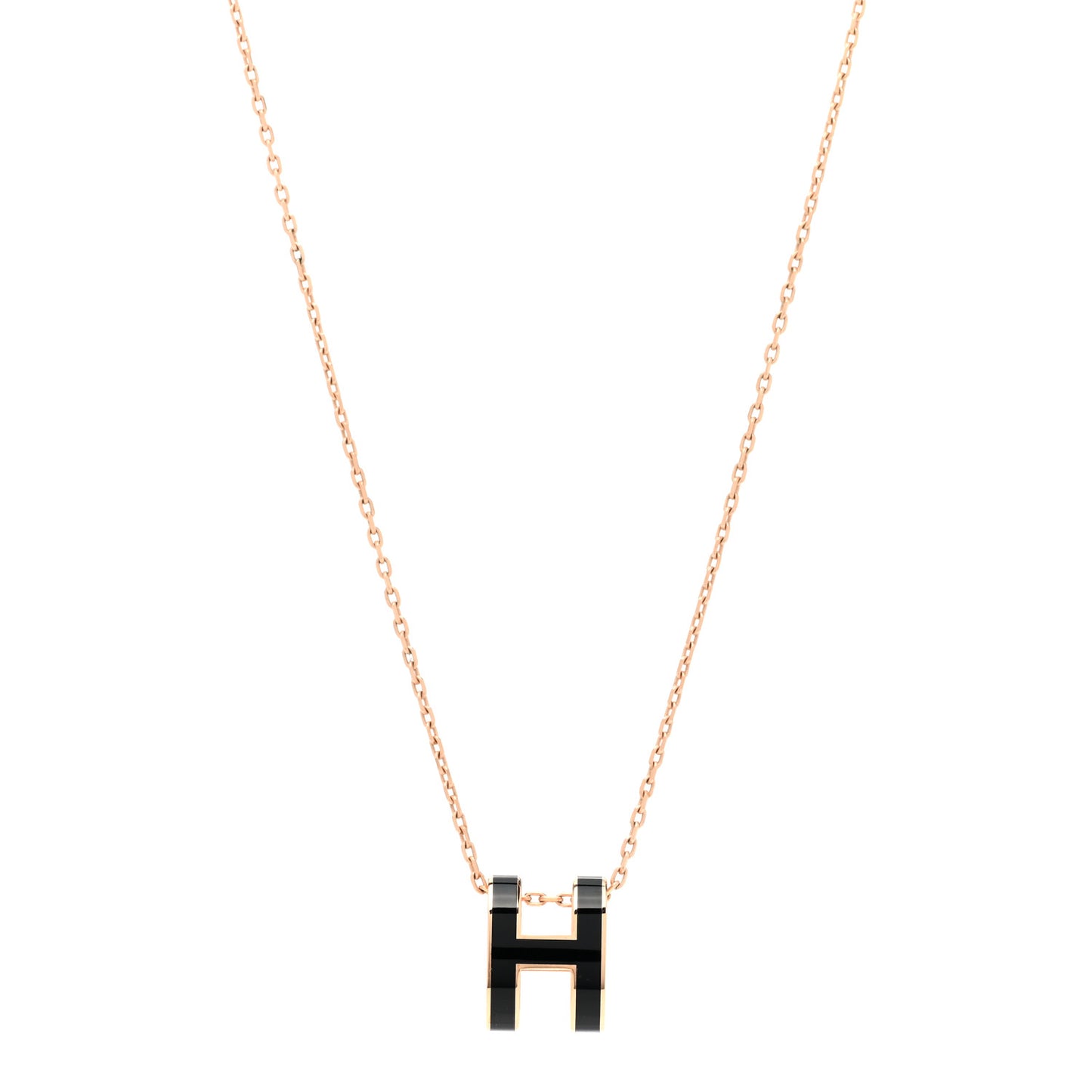 Lacquered Rose Gold Pop H Pendant Necklace Black