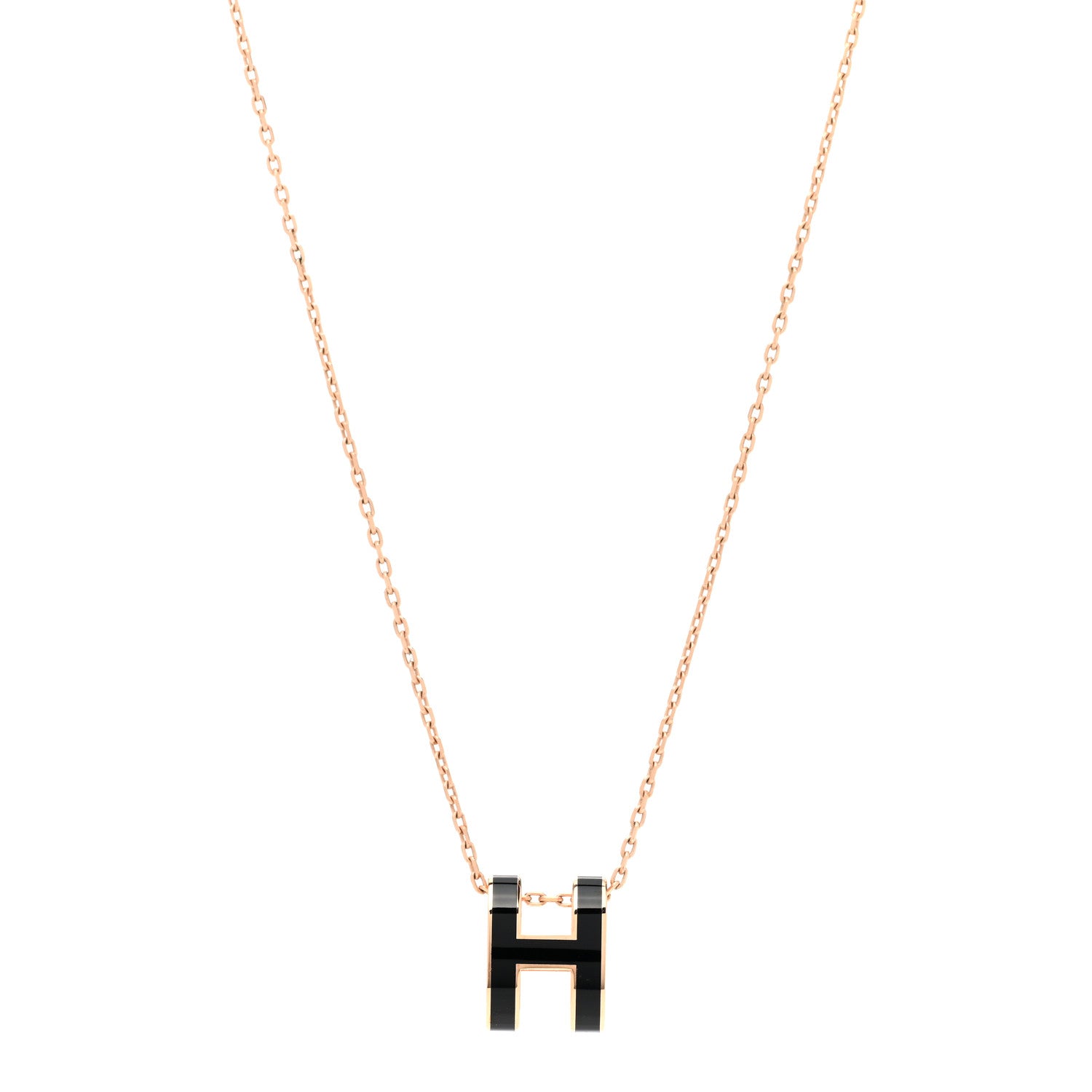 Hermes Lacquered Rose Gold Pop H Pendant Necklace Black 1 of 7