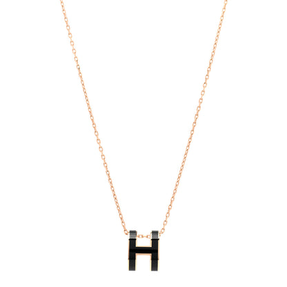 Hermes Lacquered Rose Gold Pop H Pendant Necklace Black 1 of 7