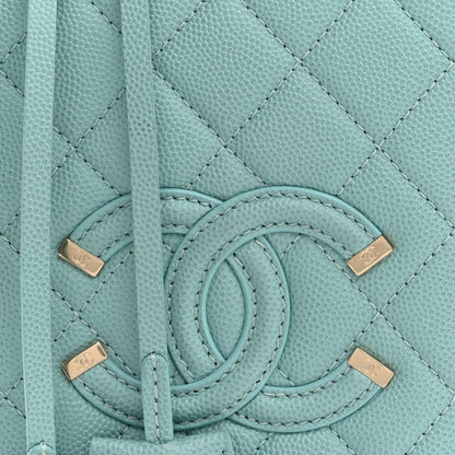 Chanel Caviar Quilted CC North South Filigree Vanity Case Light Blue 8 of 11