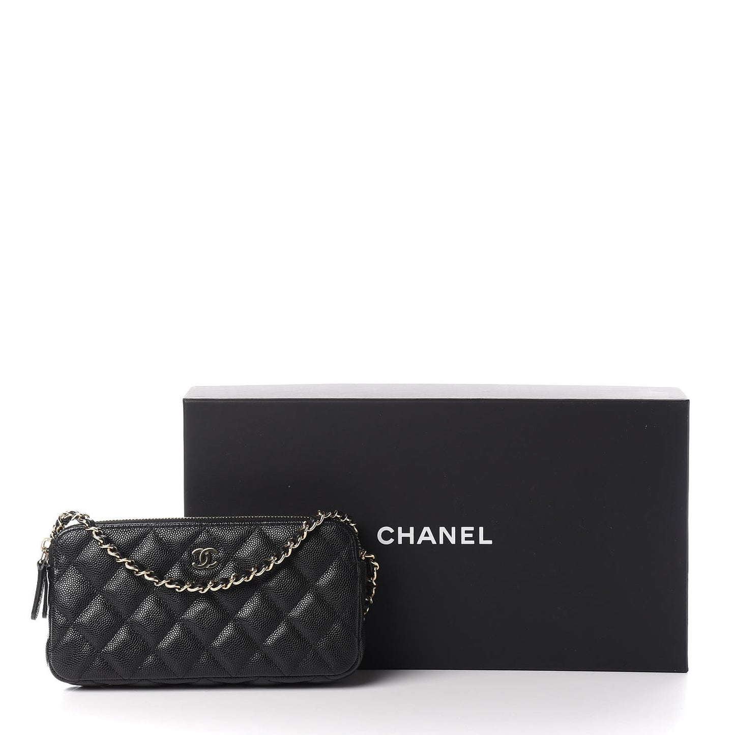 Caviar Quilted Small Clutch With Chain Black