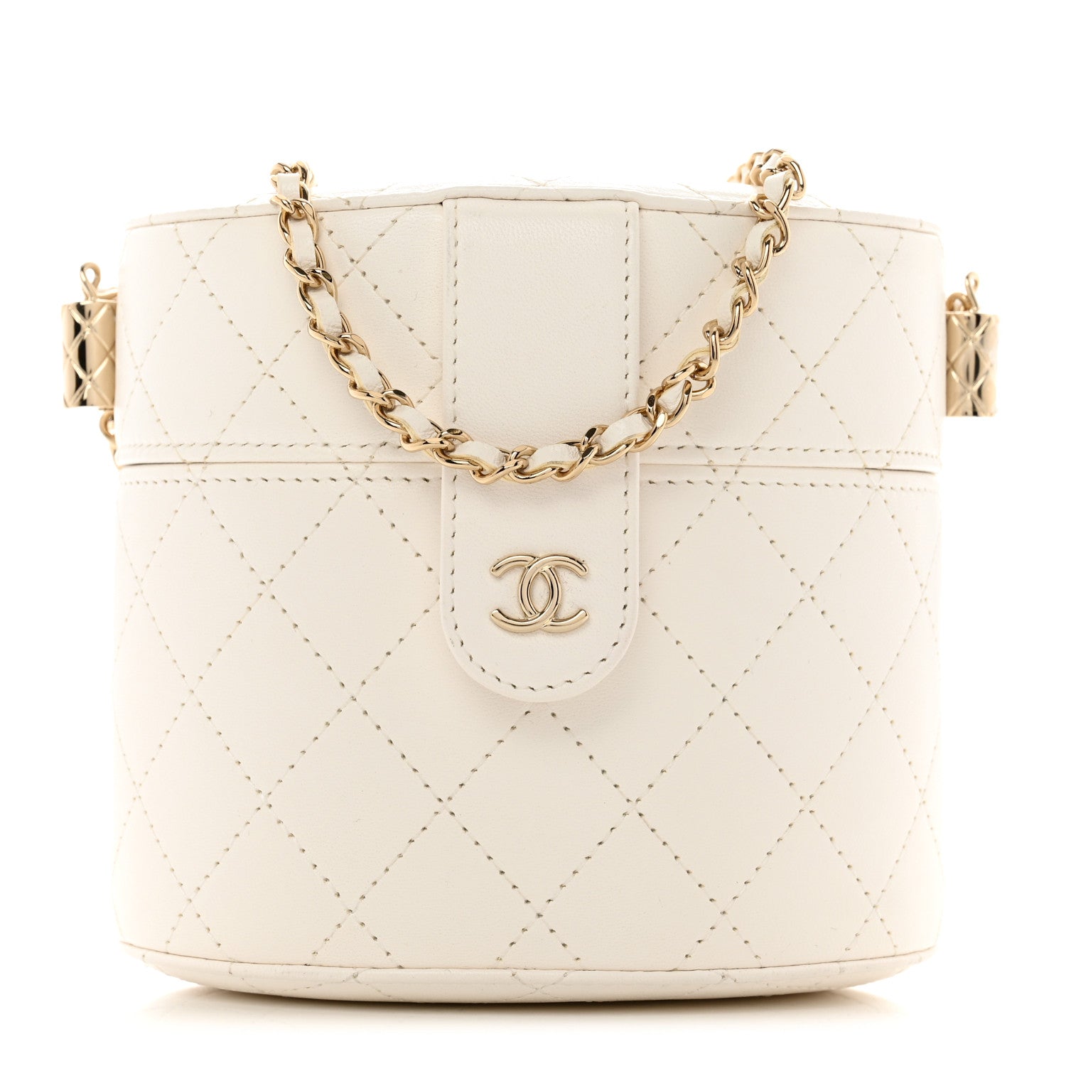 Chanel Lambskin Quilted Round Mini Vanity Case With Chain Case With Chain White 1 of 8