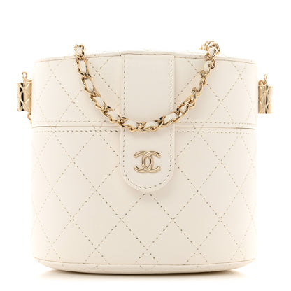 Chanel Lambskin Quilted Round Mini Vanity Case With Chain Case With Chain White 1 of 8