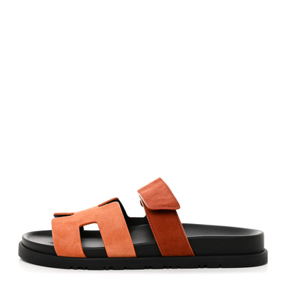 Hermes Suede Goatskin Womens Chypre Sandals 38 Rose Bois De Santal Rouge De Turin 1 of 9