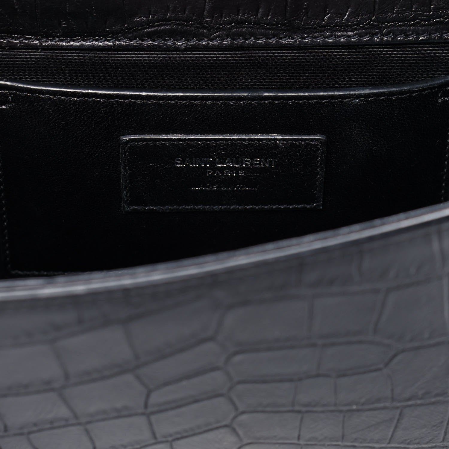 Saint Laurent Calfskin Crocodile Embossed Medium Classic Monogram Kate Tassel Satchel Black 7 of 12