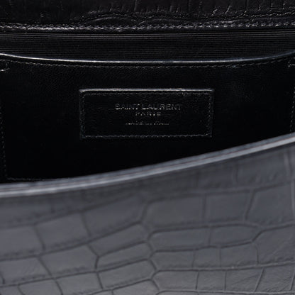 Saint Laurent Calfskin Crocodile Embossed Medium Classic Monogram Kate Tassel Satchel Black 7 of 12