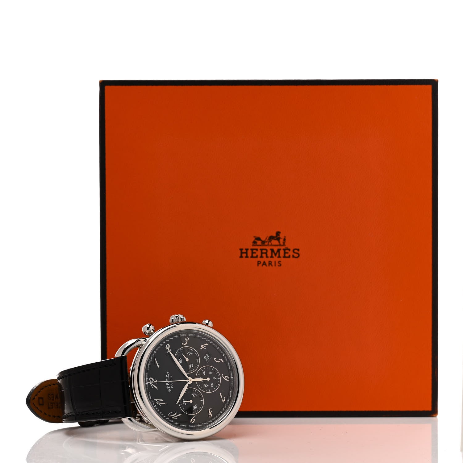 Hermes Stainless Steel Alligator 43mm Arceau Chronograph Automatic Watch Noir 5 of 5