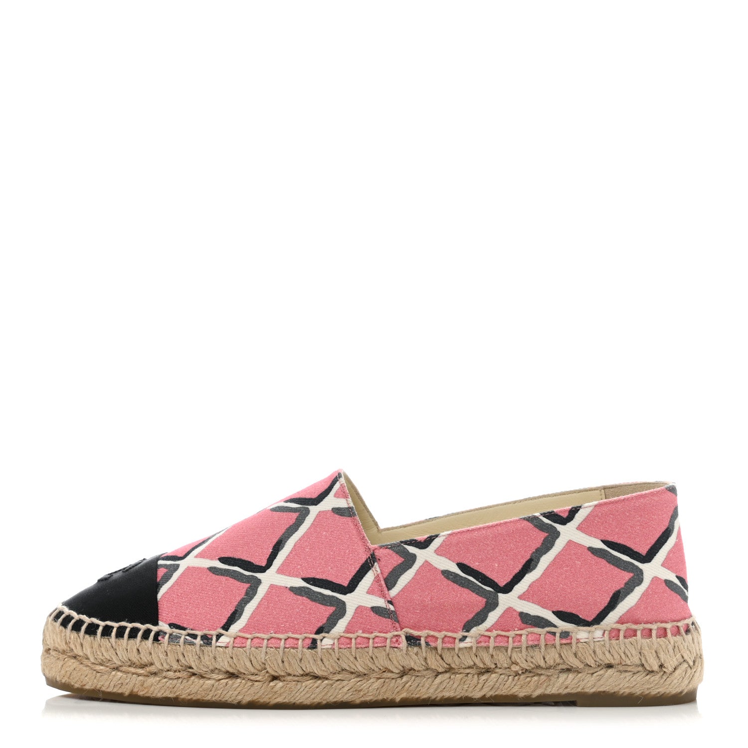 Chanel Printed Canvas Grosgrain Espadrilles 39 Pink Black 1 of 9