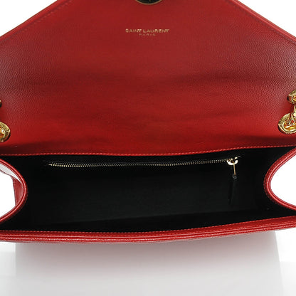 Saint Laurent Grain De Poudre Matelasse Chevron Large Monogram Satchel Lipstick Red 11 of 12