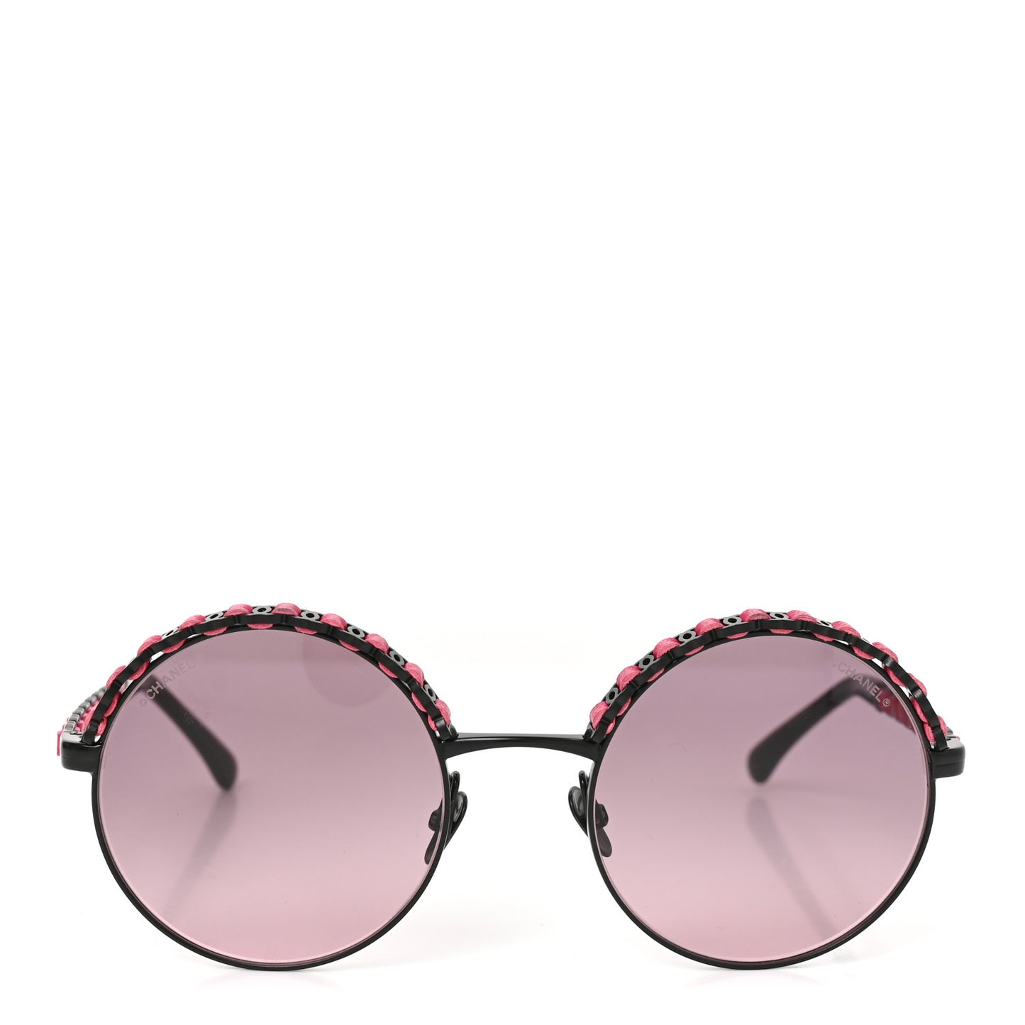 Metal Calfskin Round Chain Sunglasses 4265-Q Black Pink