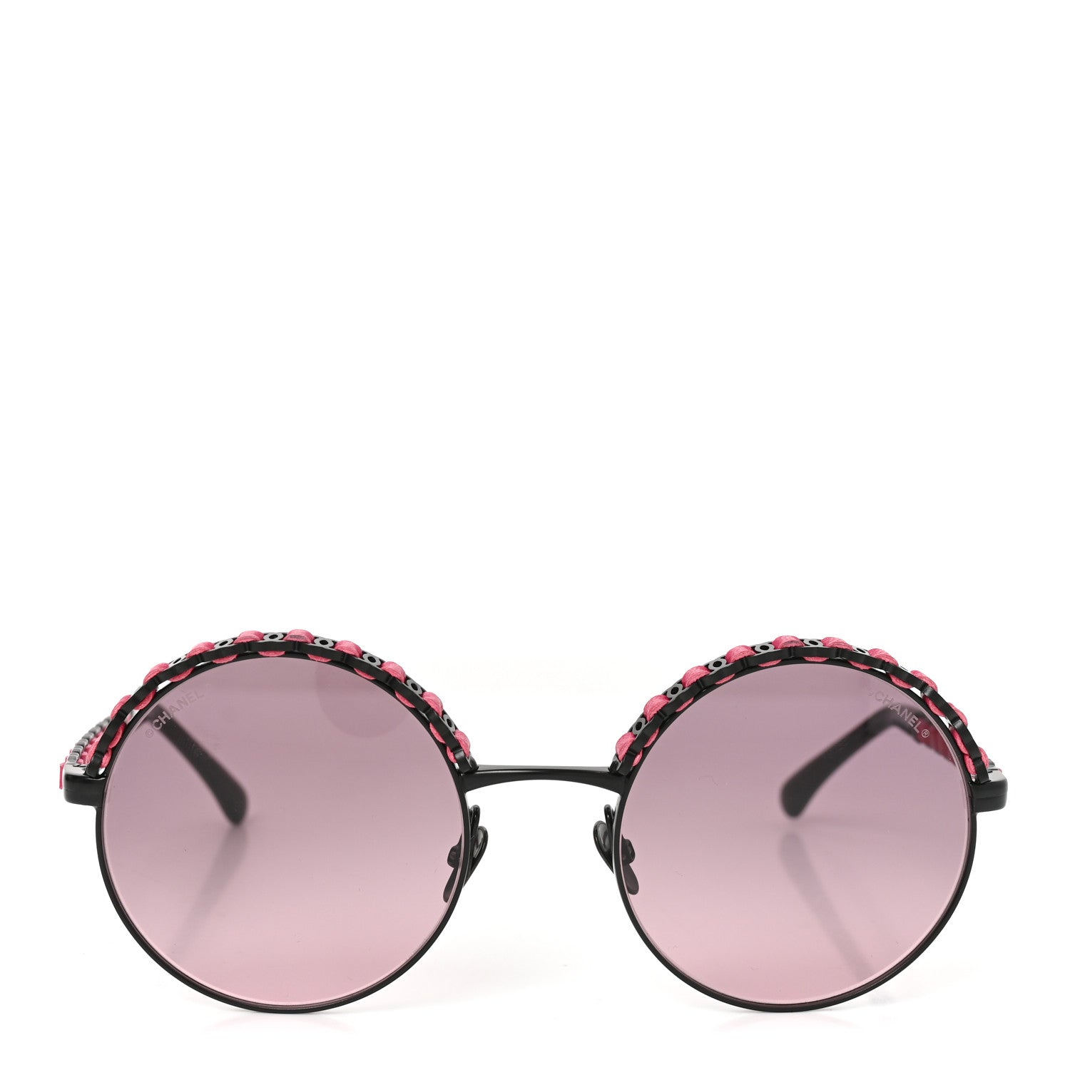 Chanel Metal Calfskin Round Chain Sunglasses 4265-Q Black Pink 2 of 7