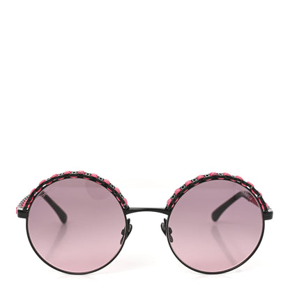 Chanel Metal Calfskin Round Chain Sunglasses 4265-Q Black Pink 2 of 7